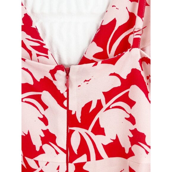 ASOS Jumpsuit Size 2 Red Floral Deep V Neck Summer Attached Belt - Picture 8 of 11